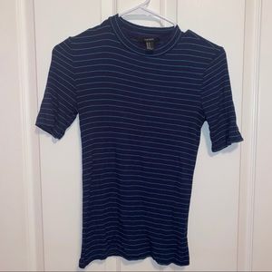 Forever 21 Navy Blue and Green Striped Mockneck